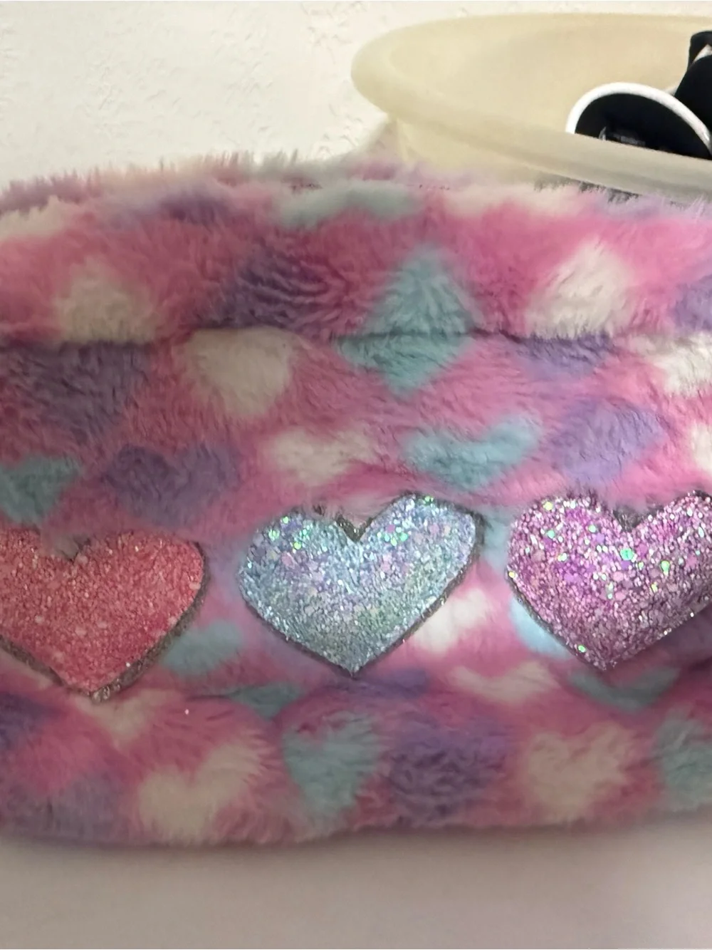 Kids Plush Heart Headband - Pink Multi Glitter Hearts